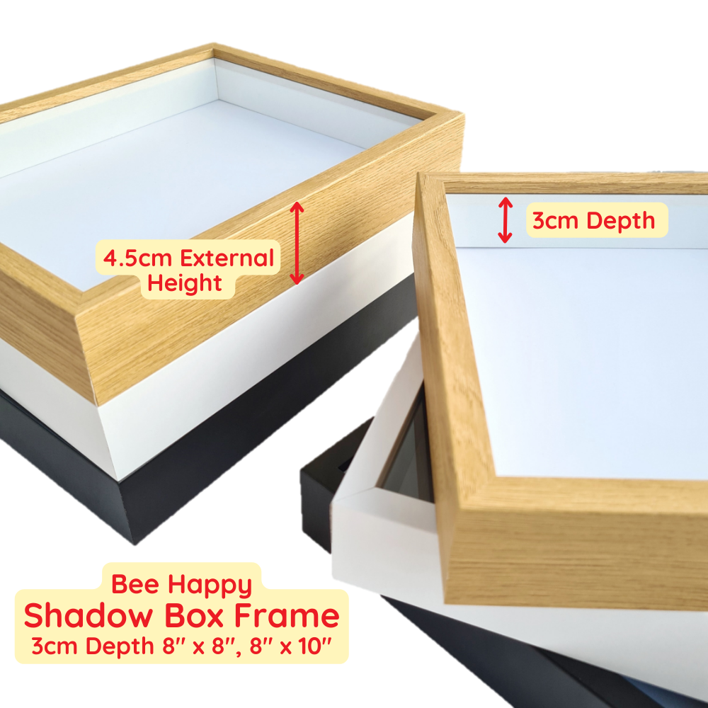 Bee Happy Shadow Box Frame w/ Glass Cover and Stand 3cm Depth (8