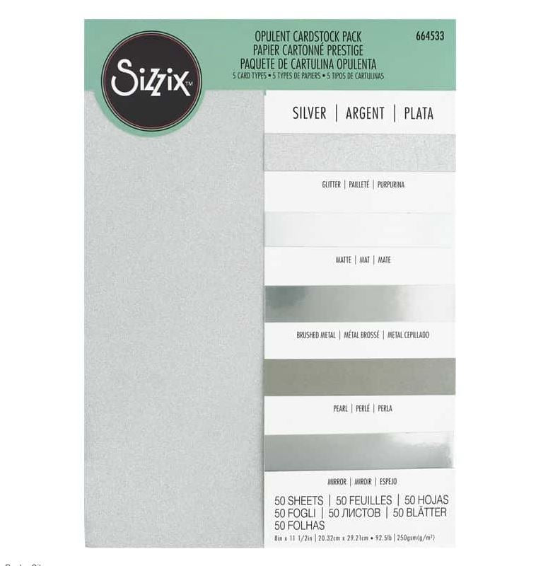 Sizzix Surfacez Silver Opulent Cardstock Pack, A4 size 50PK 250Gsm