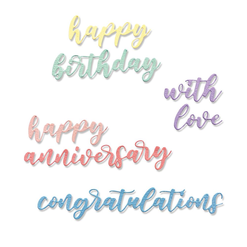 Sizzix Script Sentiments Thinlits Die Set by Sharon Drury 6PK