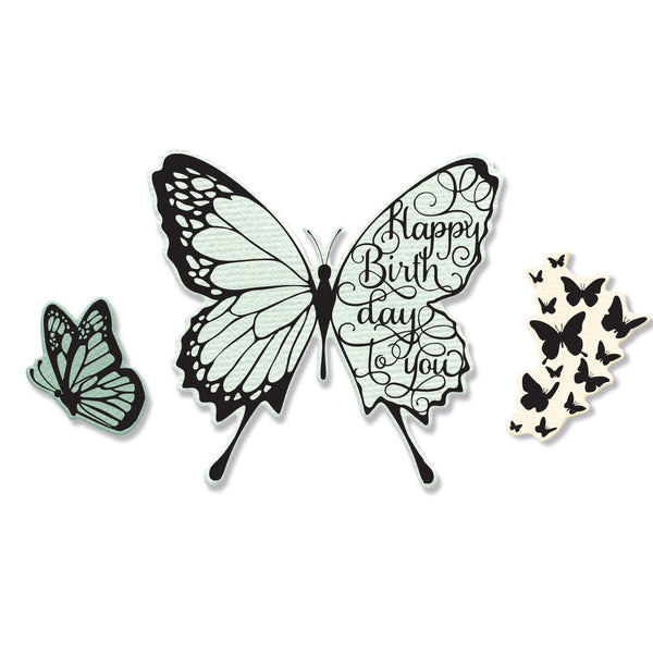 Sizzix Framelits Die Set 3PK and 3PK Stamps Butterfly Birthday