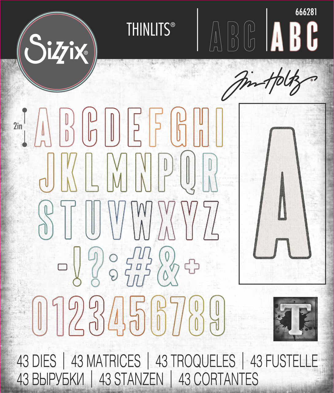 Sizzix Thinlits Die Set 43PK - Alphanumeric Bulletin by Tim Holtz