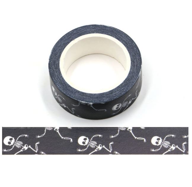 Dancing Skeletons on Black Washi Tape 15mm x 10m