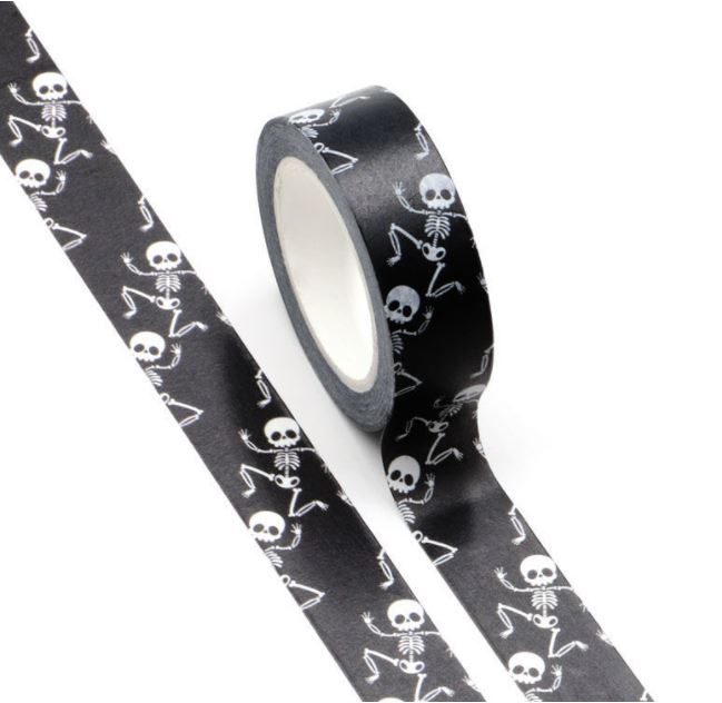 Dancing Skeletons on Black Washi Tape 15mm x 10m