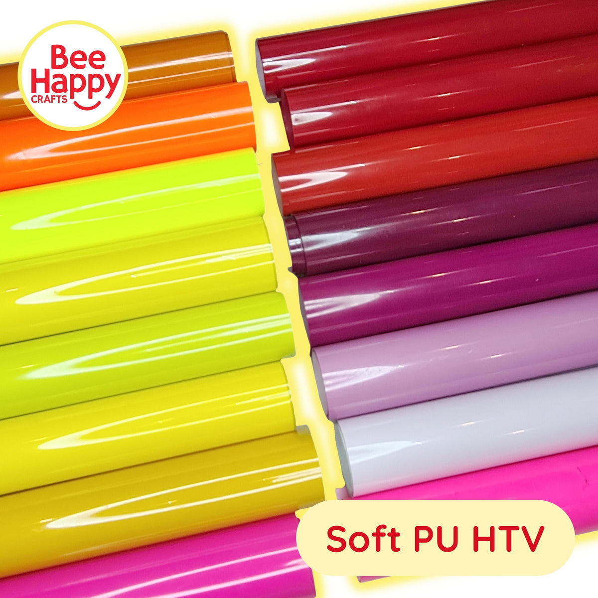 Bee Happy Red, Orange, Yellow Shades HTV Heat Transfer Vinyl Soft PU (Iron On) 12