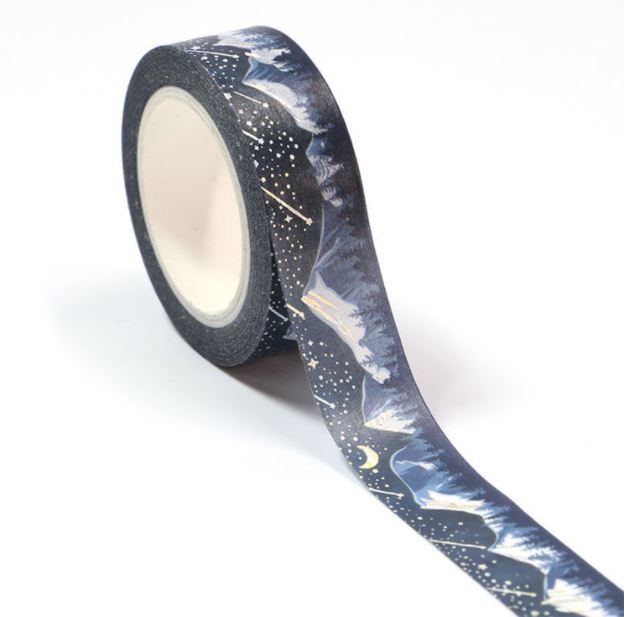 Songshan Snow Holographic Foil on Blue Washi Tape 15mm x 10m