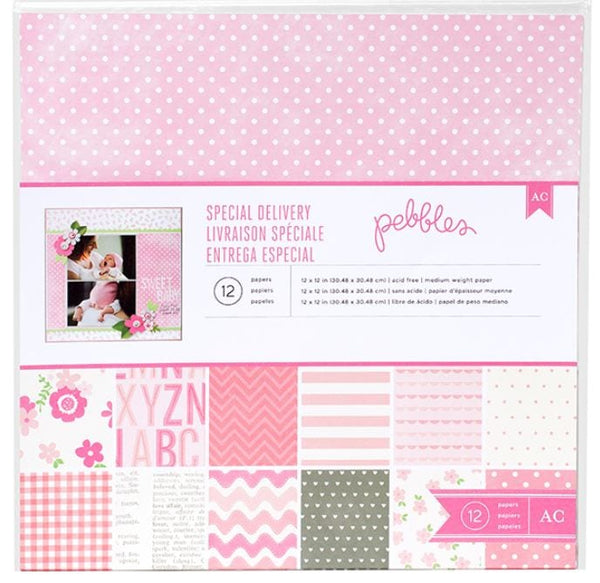 Pebbles Special Delivery Girl Paper Pack 12 Sheets