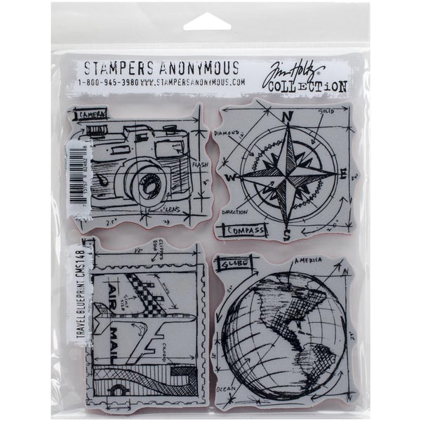 Stampers Anonymous Tim Holtz Travel Blueprint Cling Stamp