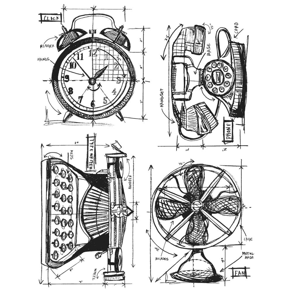 Stampers Anonymous Tim Holtz Vintage Things Blueprint Cling Stamp
