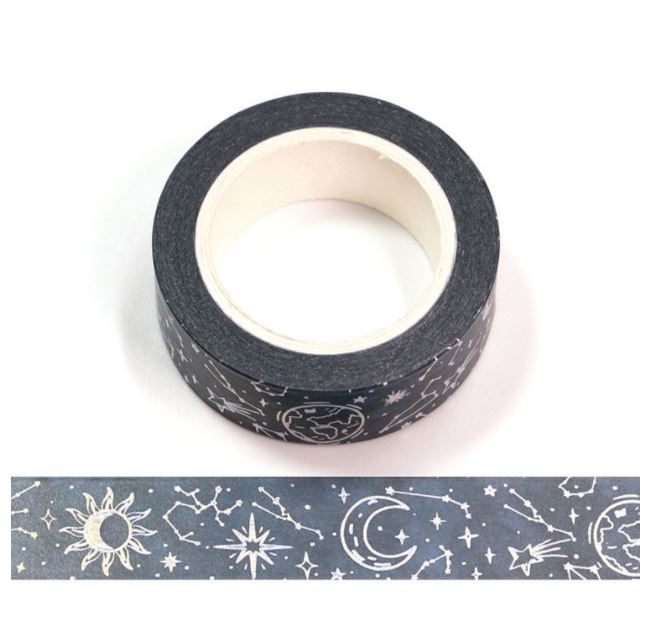 Starry Sky Holographic Foil on Blue Washi Tape 15mm x 10m
