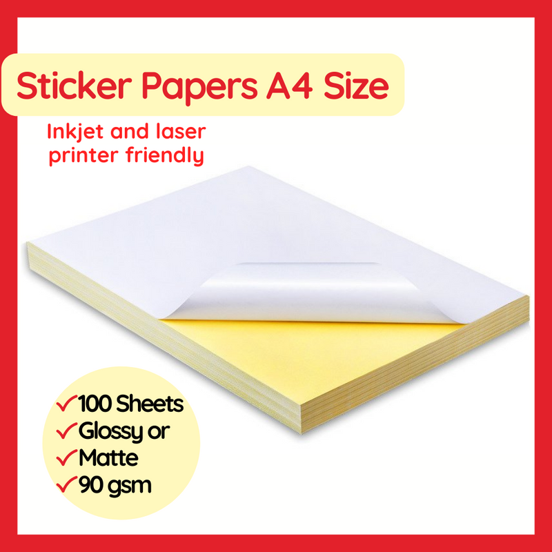 Sticker Paper for Inkjet and Laser Printer Friendly - 100 Sheets