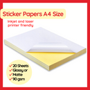 Sticker Paper for Inkjet and Laser Printer Friendly - 20 Sheets