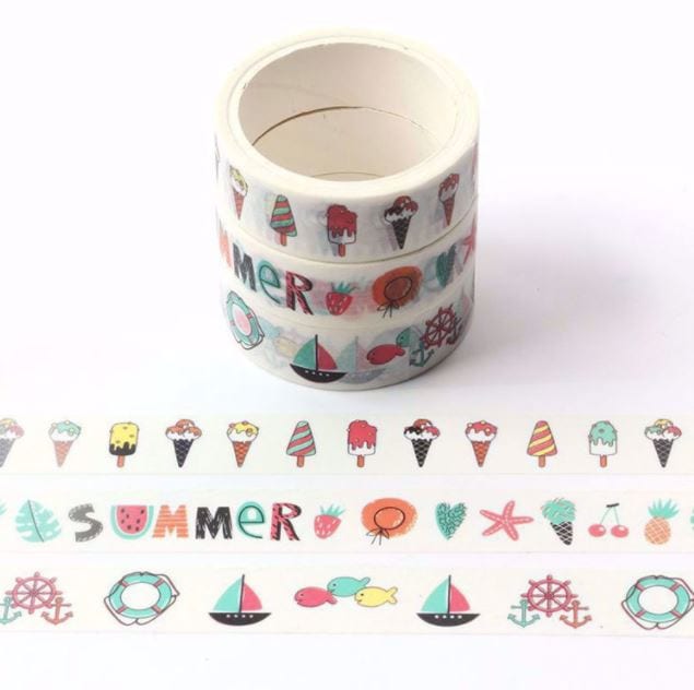 Summer Beach Treats Washi Tape 3 Rolls 15mm x 5m