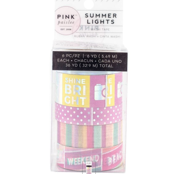 American Crafts Summer Lights Washi Tape Set with Foil Accents - Pink Paislee