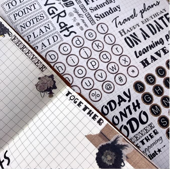 Typewriter Keys and Planner Headings Wide Washi Tape 6cm x 7m