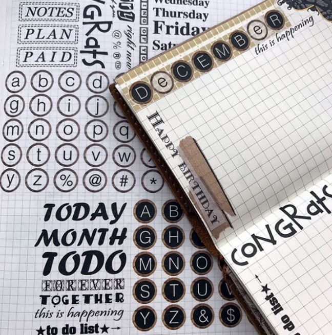 Typewriter Keys and Planner Headings Wide Washi Tape 6cm x 7m