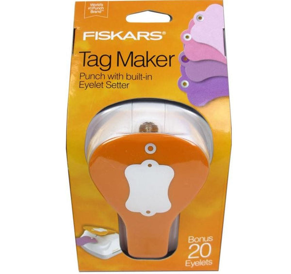 Fiskars Tag Maker W/ Built-in Eyelet Setter Scallop & Ribbon 