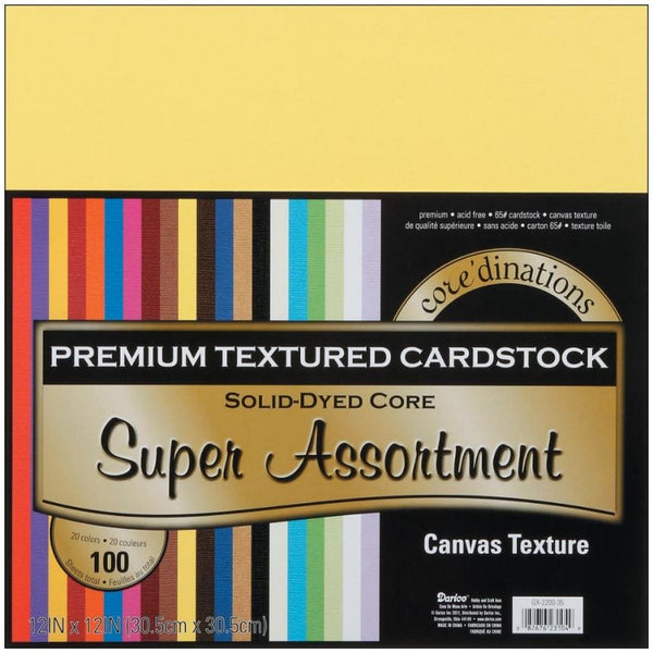 Core'dinations Textured Super Assortment Value Pack Canvas Cardstock 12"X12" 100/Pkg