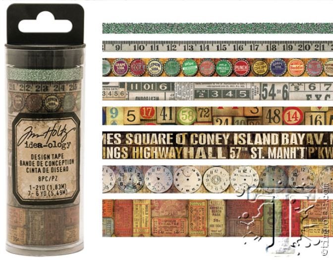 Tim Holtz Vintages Design Washi Tape Set Idea-Ology - 8 Rolls