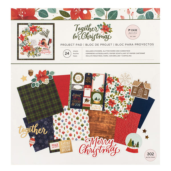 American Crafts Together for Christmas Project Pad 12"x 12" - 22 Cardstocks plus 280 Stickers - Paislee