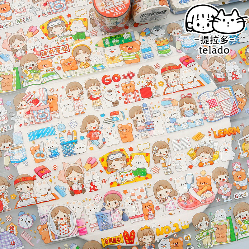 Telado Cute Girl Going to School Craft Tape 2 Versions (PET Tape or Masking  Tape)