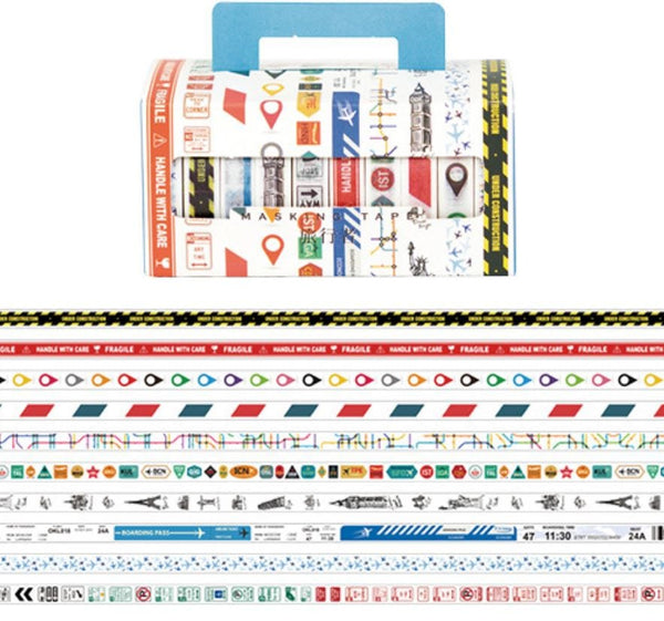 Travel Theme Skinny Masking Tape Set - 10 Rolls