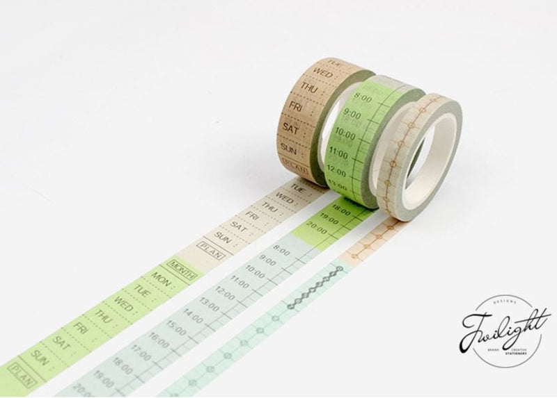 Twilight Planner Tapes (Day, Time, 24-hour Timeline) Masking Tape