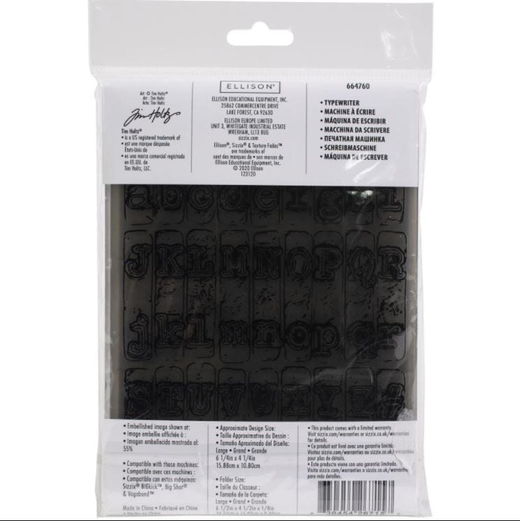 Sizzix Typewriter 3-D Texture Fades Embossing Folder By Tim Holtz