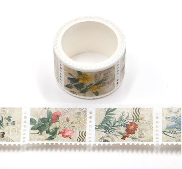 Vintage Flowers Perforated Washi Tape 25mm x 3m