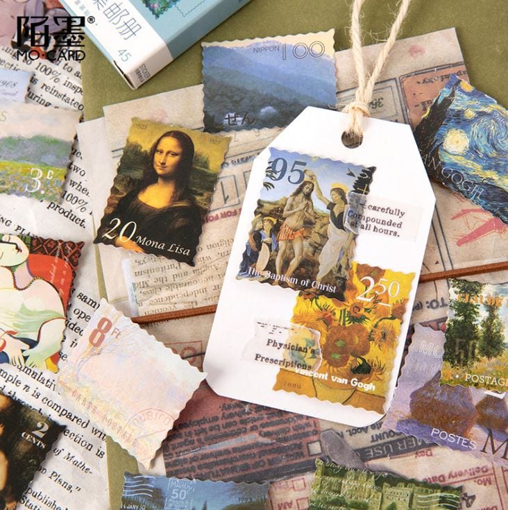 Mo Card Vintage Postage Stamps Sticker Flakes in a Box
