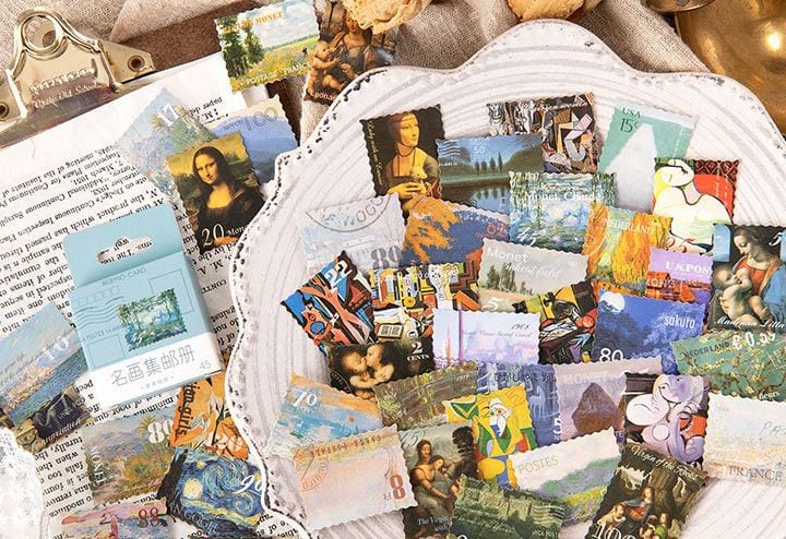 Mo Card Vintage Postage Stamps Sticker Flakes in a Box