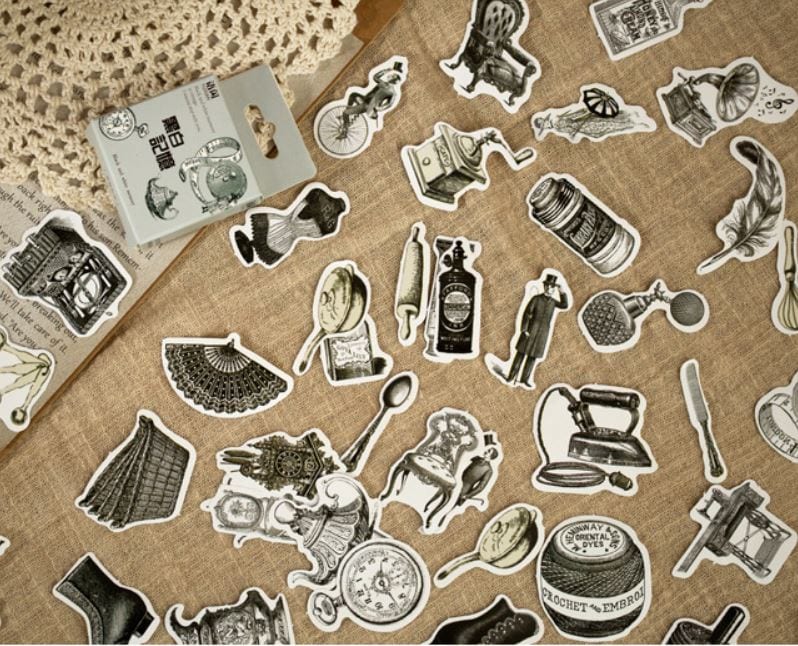 Yuxian Black and White Memory Vintage Sticker Flakes (50pcs)