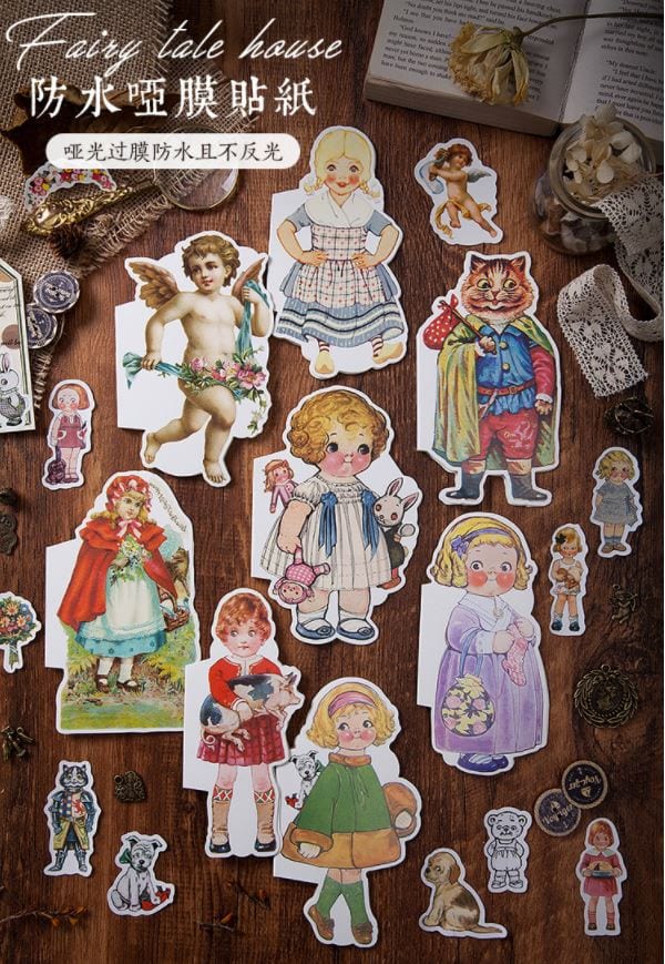 Moking Travel Fairy Tale House Vintage Dolls and Characters Sticker Flakes (40pcs)