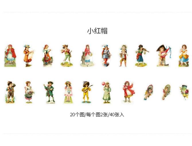 Moking Travel Fairy Tale House Vintage Dolls and Characters Sticker Flakes (40pcs)