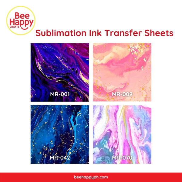 Bee Happy Watercolor Marble Sublimation Ink Transfer Sheets 12" x 12" 3 Sheets