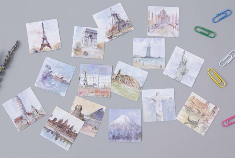 Mo Card World Landmark Artworks Sticker Flakes in a Box