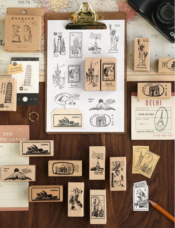Cardlover Travel Around the World Landmarks Rubber Stamps