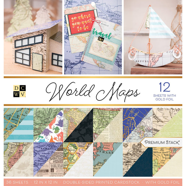 DCWV World Maps Premium Printed Cardstock - 36 Sheets