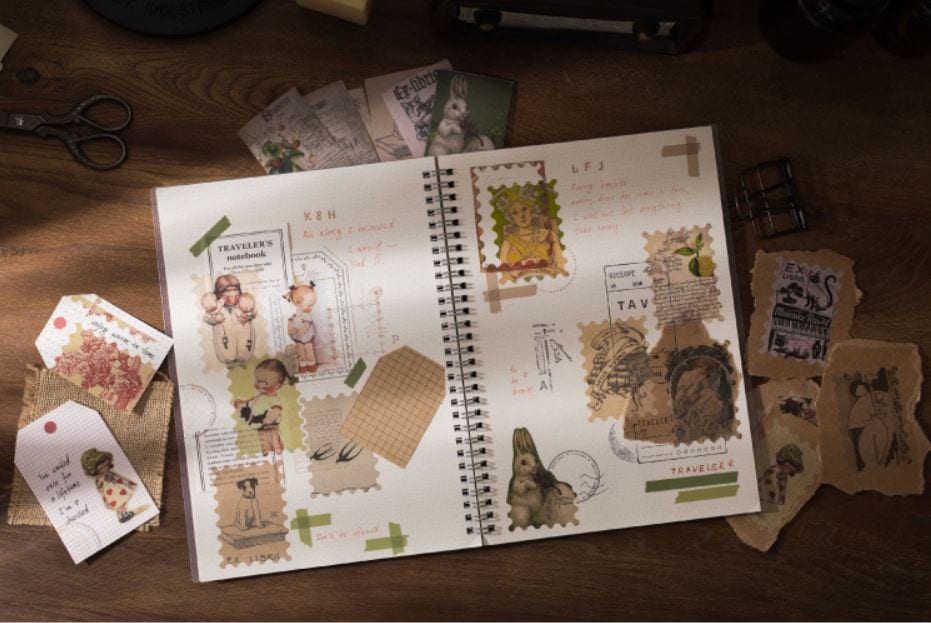 Yanji Large Postage Stamps Vintage Sticker Flakes Yanji (60pcs)