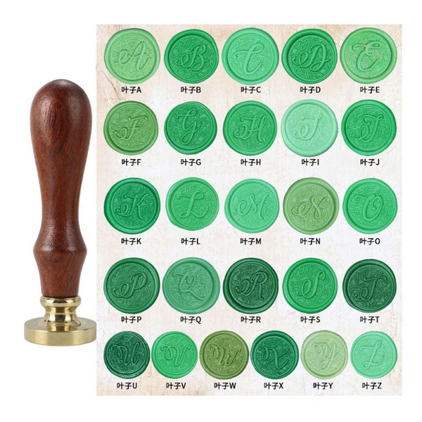 Wax Seal Cursive on Leaves Monogram (Choose from A - Z)
