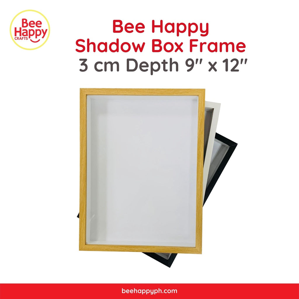 Bee Happy Shadow Box Frame w/ Glass Cover and Stand 3cm Depth 9