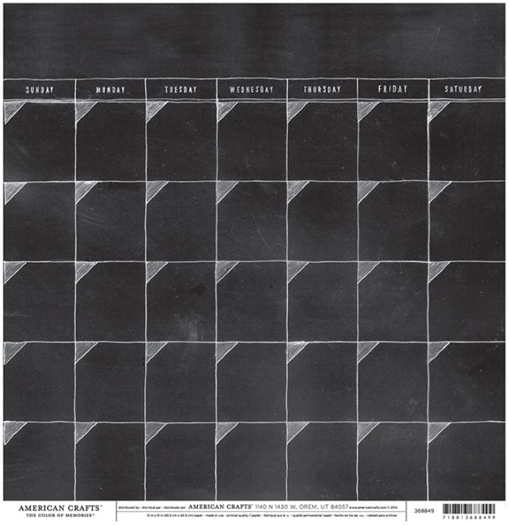 American Crafts Chalkboard Calendar Double-Sided Cardstock 12"X12"