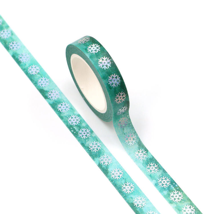 Watercolor Green Holographic Foil Snowflake Washi Tape 10mm x 10m