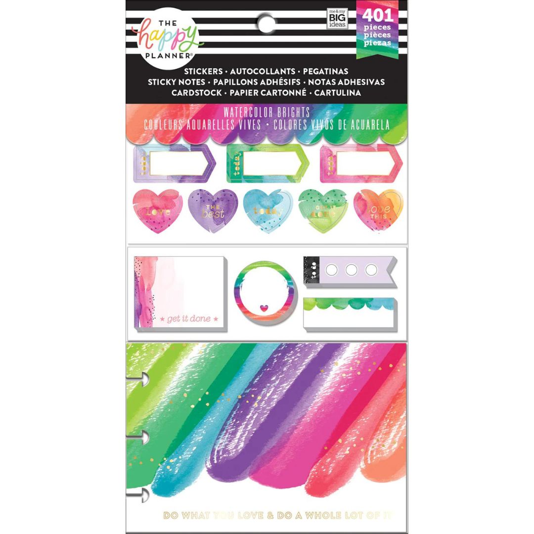 Watercolor Brights Happy Planner Multi Accessory Pack -  Sticky Notes/Sticker/Cards