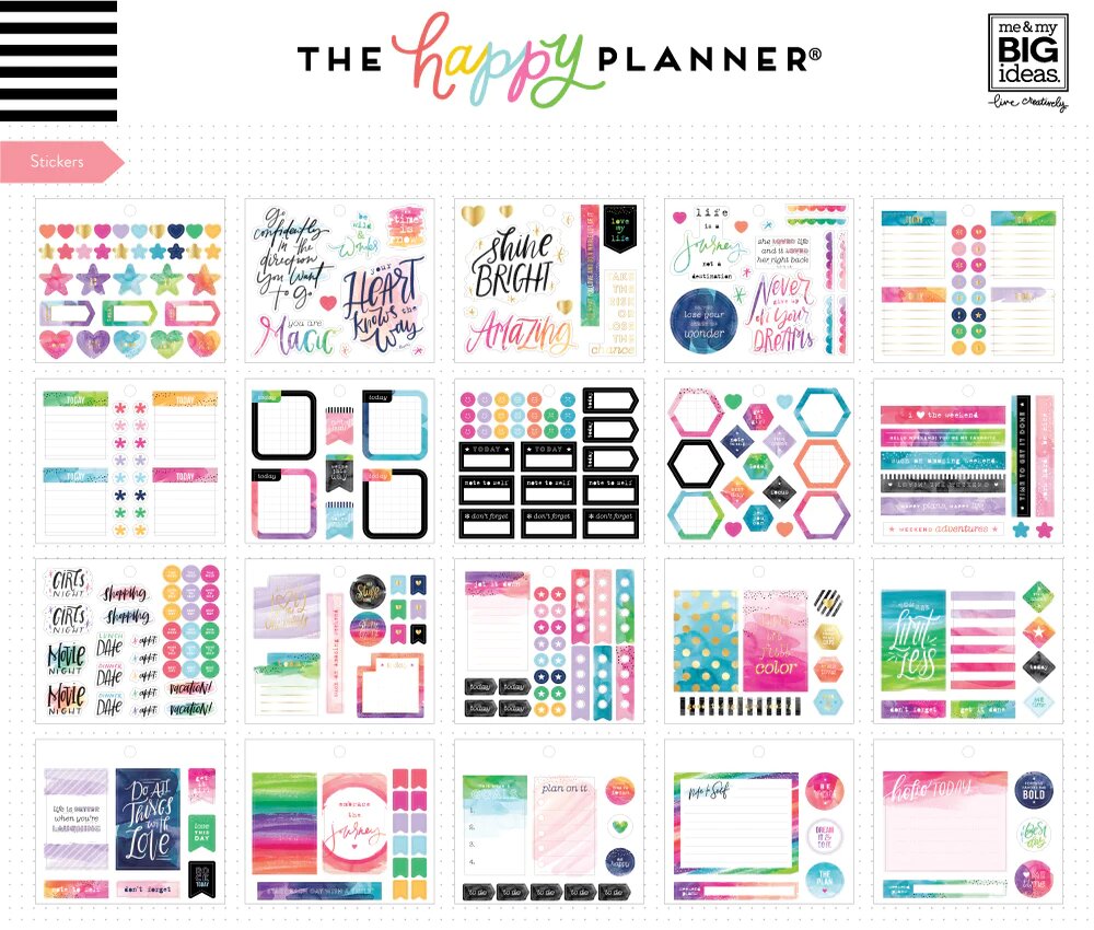 Watercolor Brights Happy Planner Multi Accessory Pack -  Sticky Notes/Sticker/Cards
