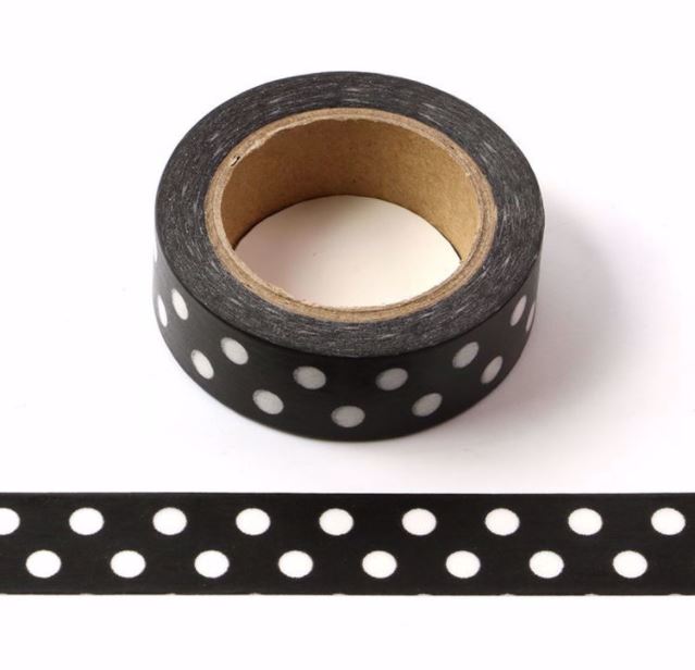 Large Polka on Black Washi Tape (15mm x 10m)