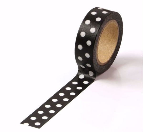 Large Polka on Black Washi Tape (15mm x 10m)