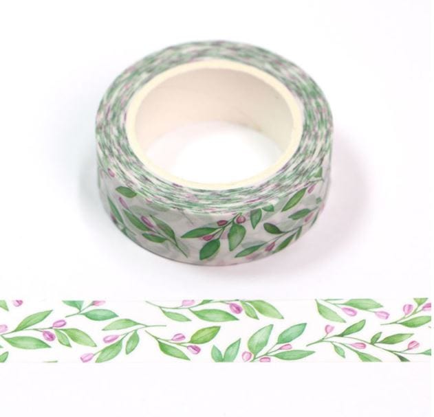 Watercolor Buds and Leaves Washi Tape 15mm x 10m